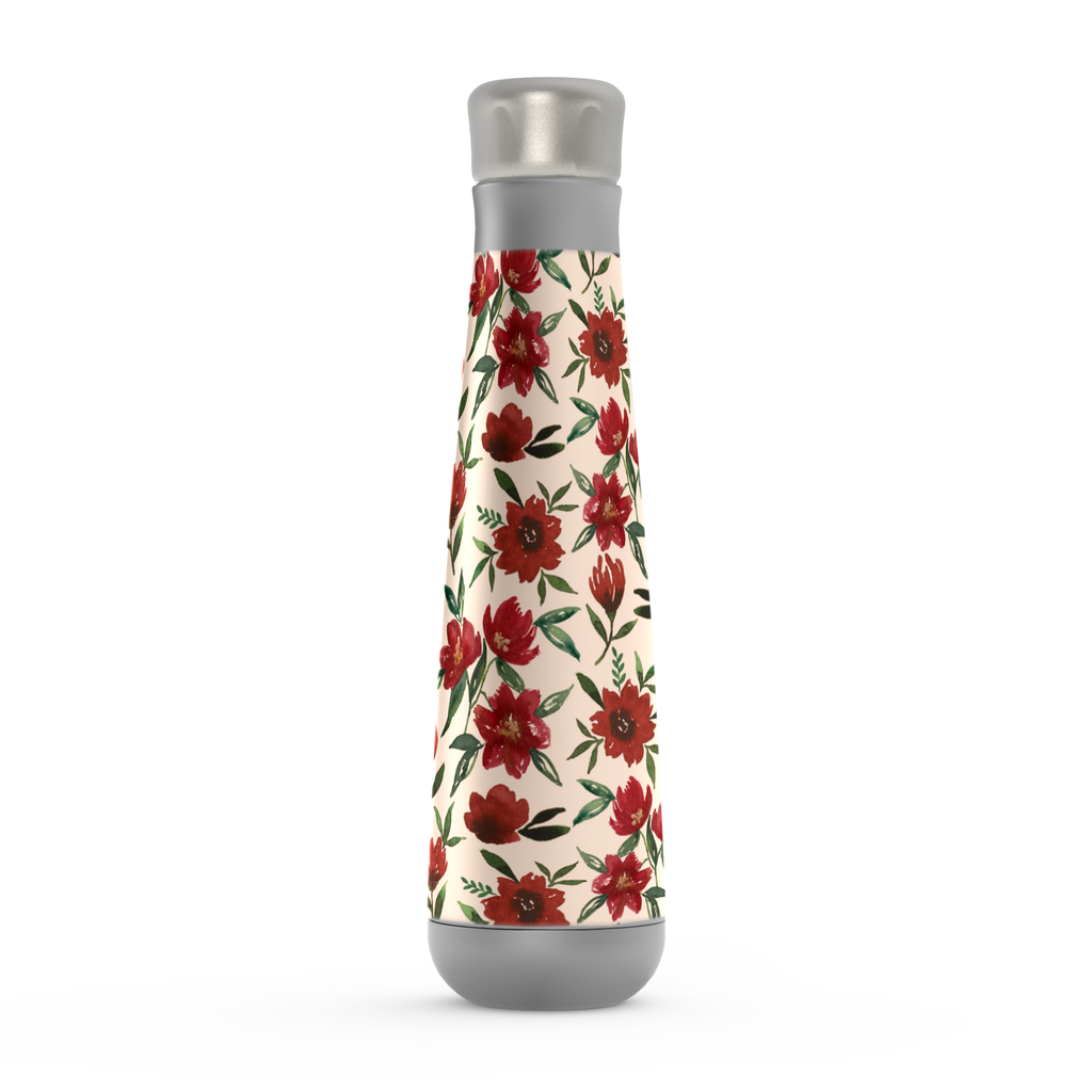 Red Fall Flowers Peristyle Water Bottle with stainless steel design and vibrant floral pattern.