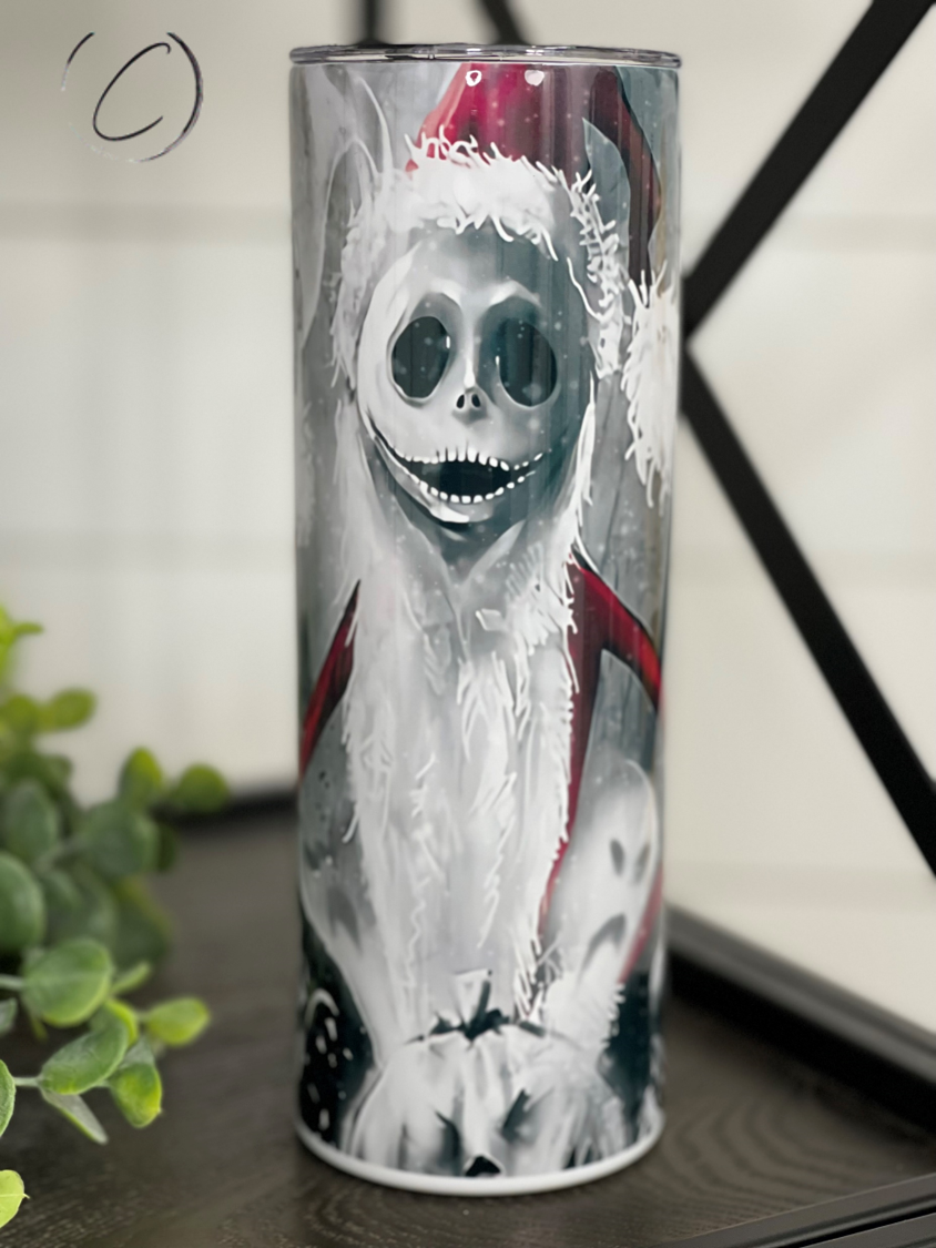 Sandy Claws 20oz Skinny Tumbler with vibrant design and reusable straw, perfect for drinks on-the-go.