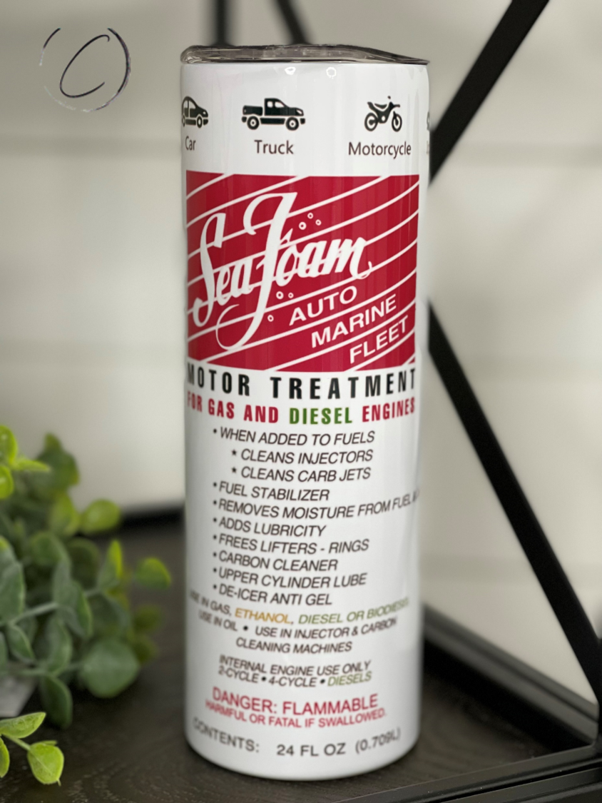 Sea Foam Motor Treatment 20oz Skinny Tumbler with straw, featuring a durable design and vibrant sea foam color.