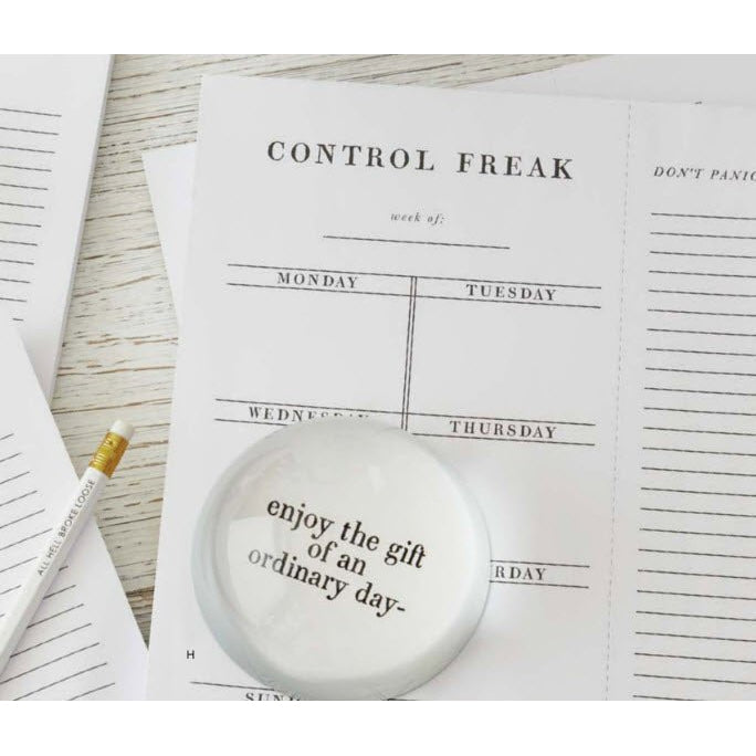 Set of 2 Control Freak Weekly List Notepads, 8.5" x 11", featuring sections for daily planning and notes.