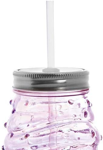 Set of 6 light pink glass cupcake sippers with metal lids and straws, perfect for cocktails and punch.