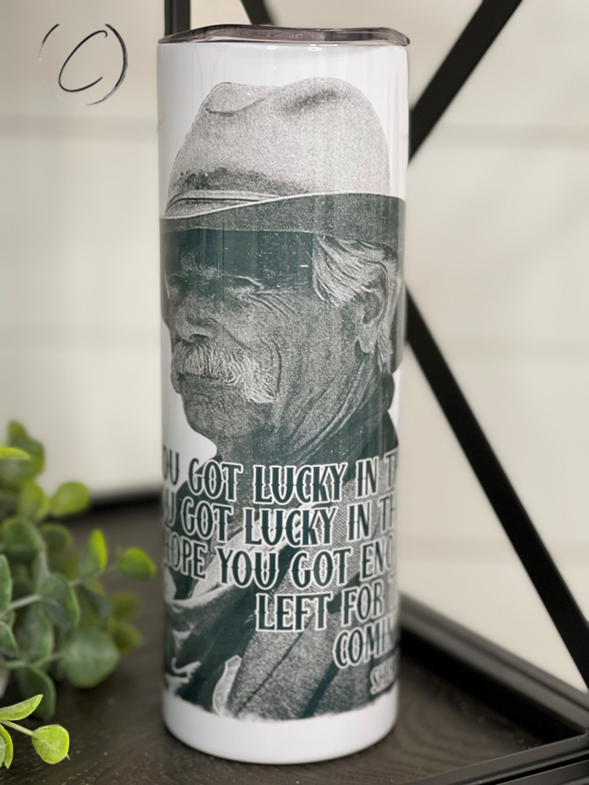 Shea Brennan 1883 20oz Skinny Tumbler with integrated design, reusable straw, and sleek silhouette.