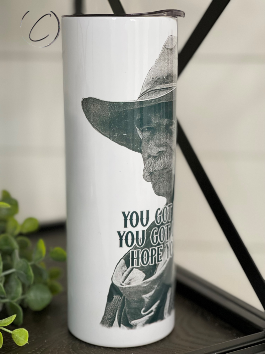 Shea Brennan 1883 20oz Skinny Tumbler with integrated design, reusable straw, and sleek silhouette.