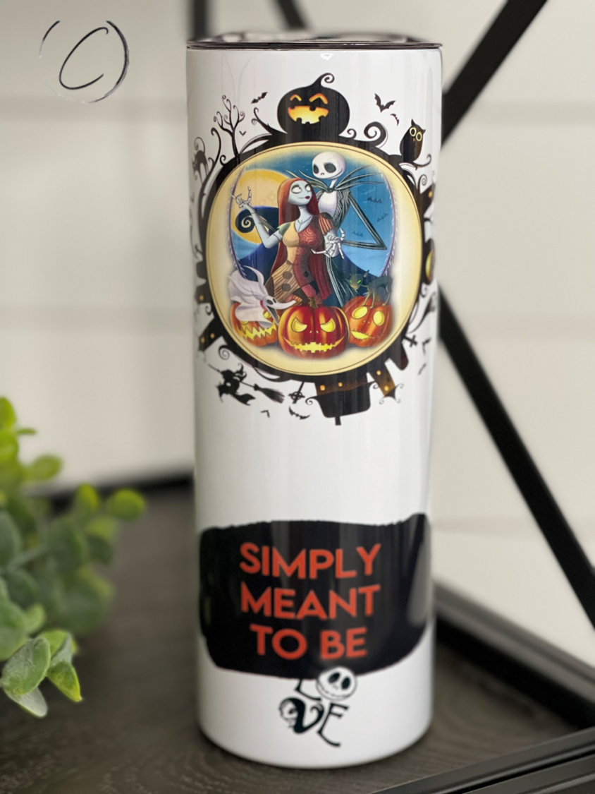 Simply Meant To Be Brew 20oz Skinny Tumbler with integrated design and reusable straw, perfect for hot and cold beverages.