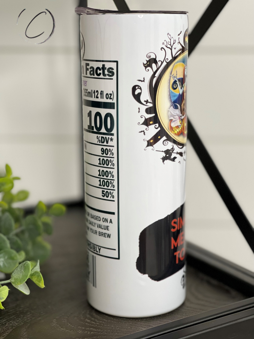 Simply Meant To Be Brew 20oz Skinny Tumbler with integrated design and reusable straw, perfect for hot and cold beverages.