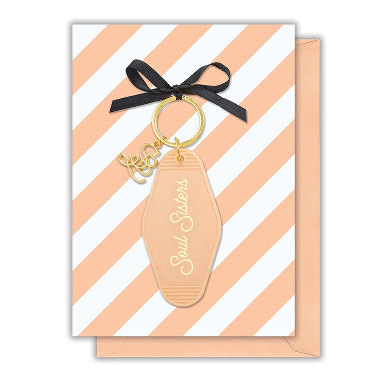 Soul Sisters Motel Style Keychain and Greeting Card set featuring vibrant colors and heartfelt messages.