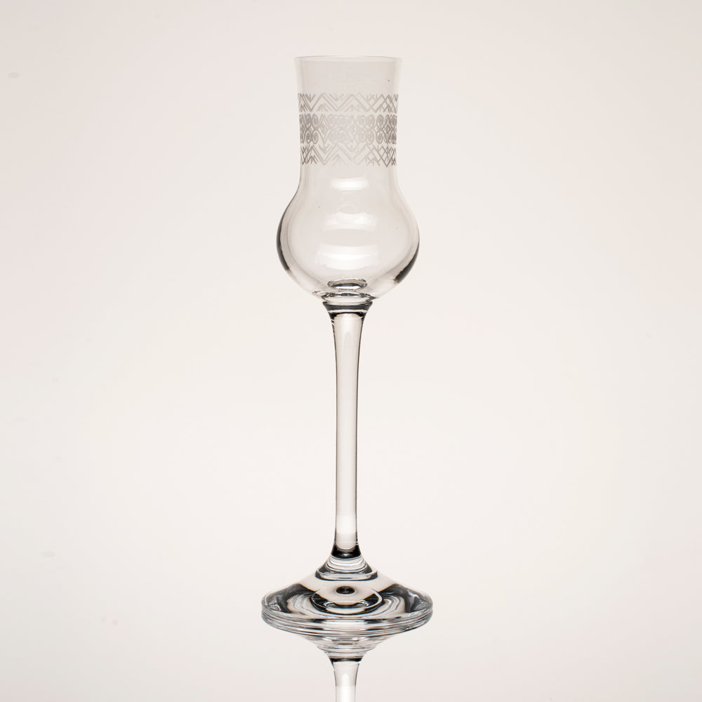 Set of 6 Spirits Glasses in an elegant gift box, showcasing their tall, flute-shaped design for optimal aroma and taste enhancement.