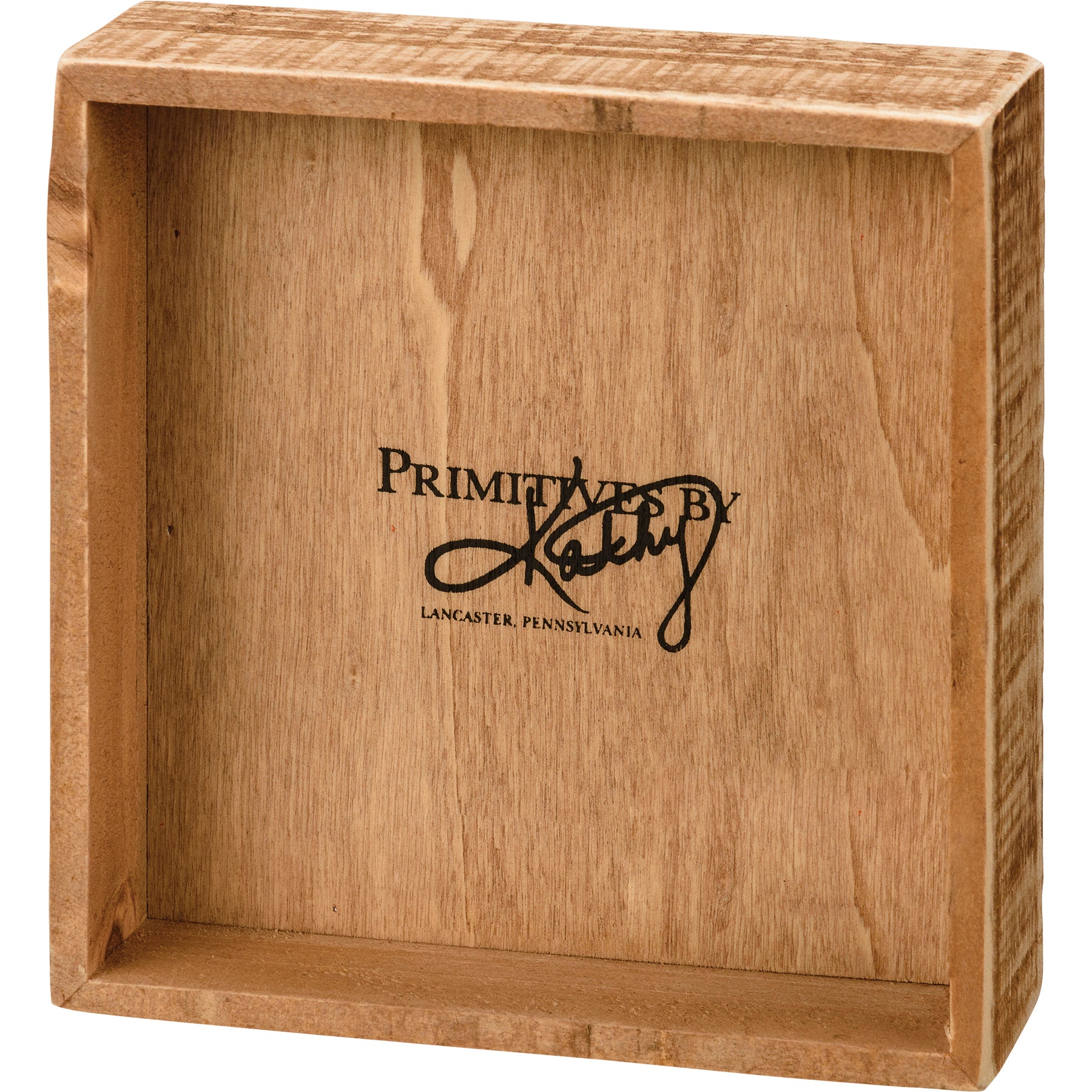 Rustic wooden inset box sign with 'Start That Thing' sentiment on a cream background and natural wood sides.