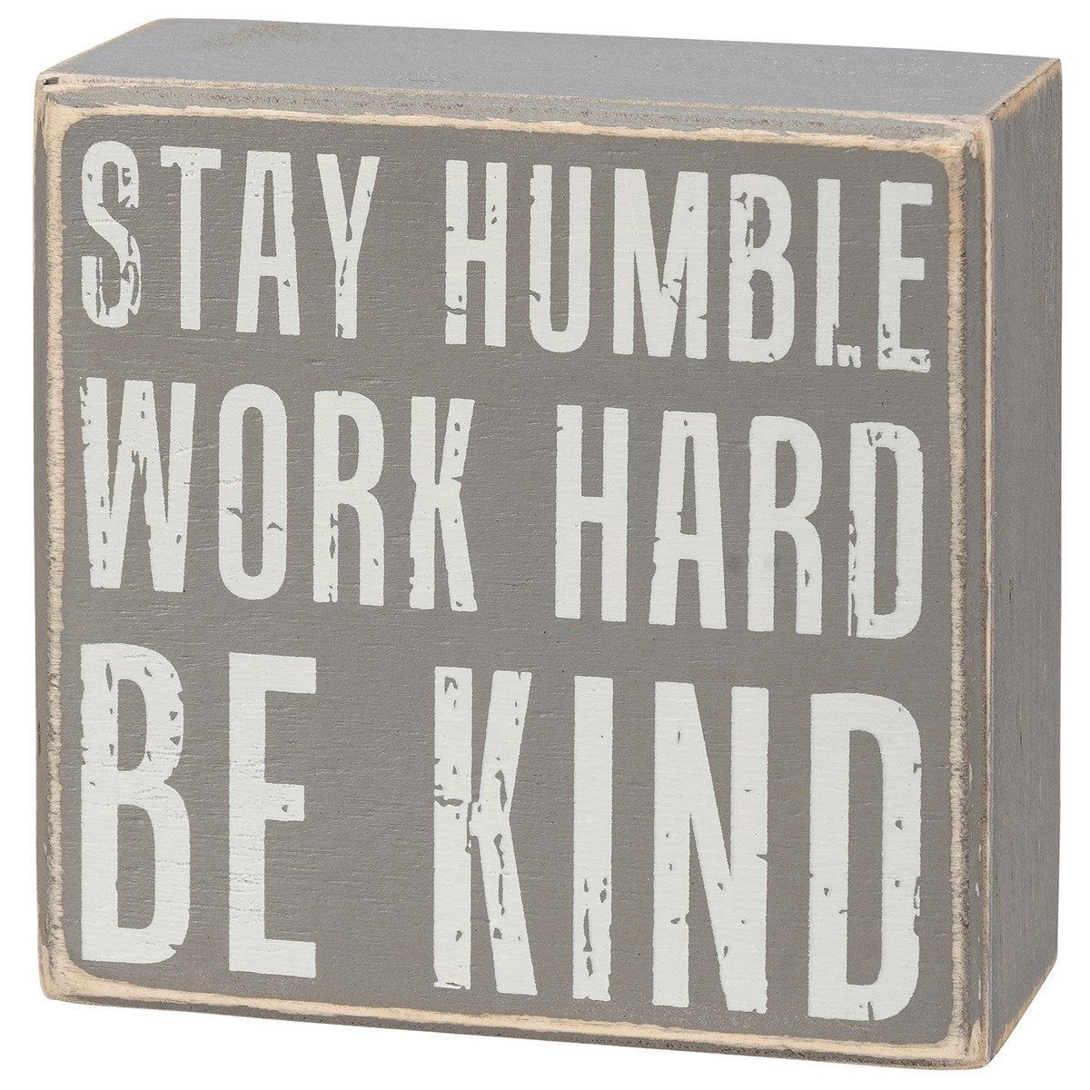 Stay Humble Gray Box Sign Set featuring three mini wooden signs with inspirational quotes, perfect for home decor.