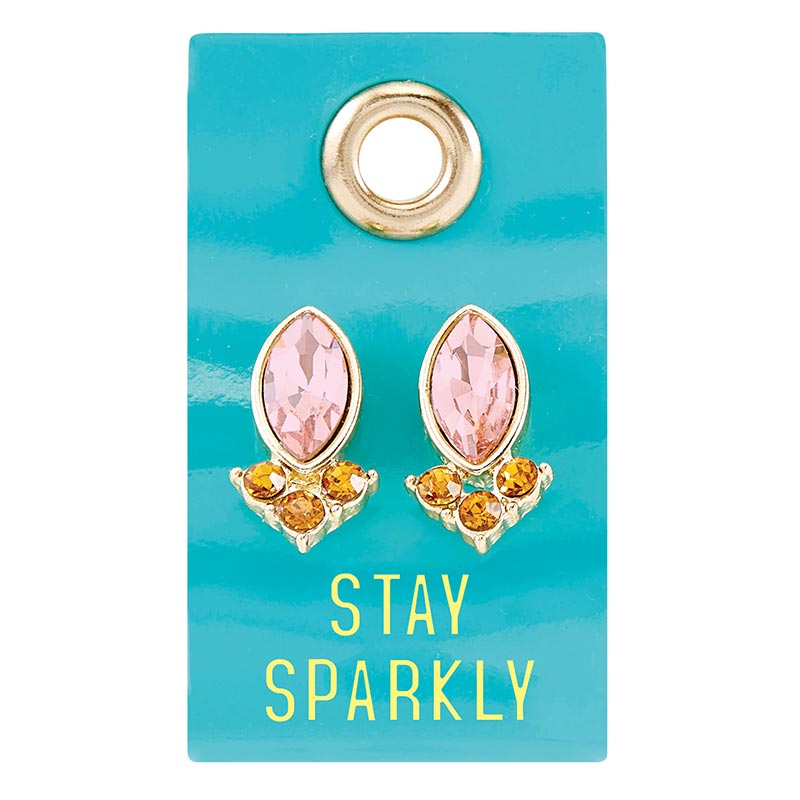 Colorful Stay Sparkly Gemstone Leather Tag Earrings featuring vibrant gemstones and a stylish leather tag design.