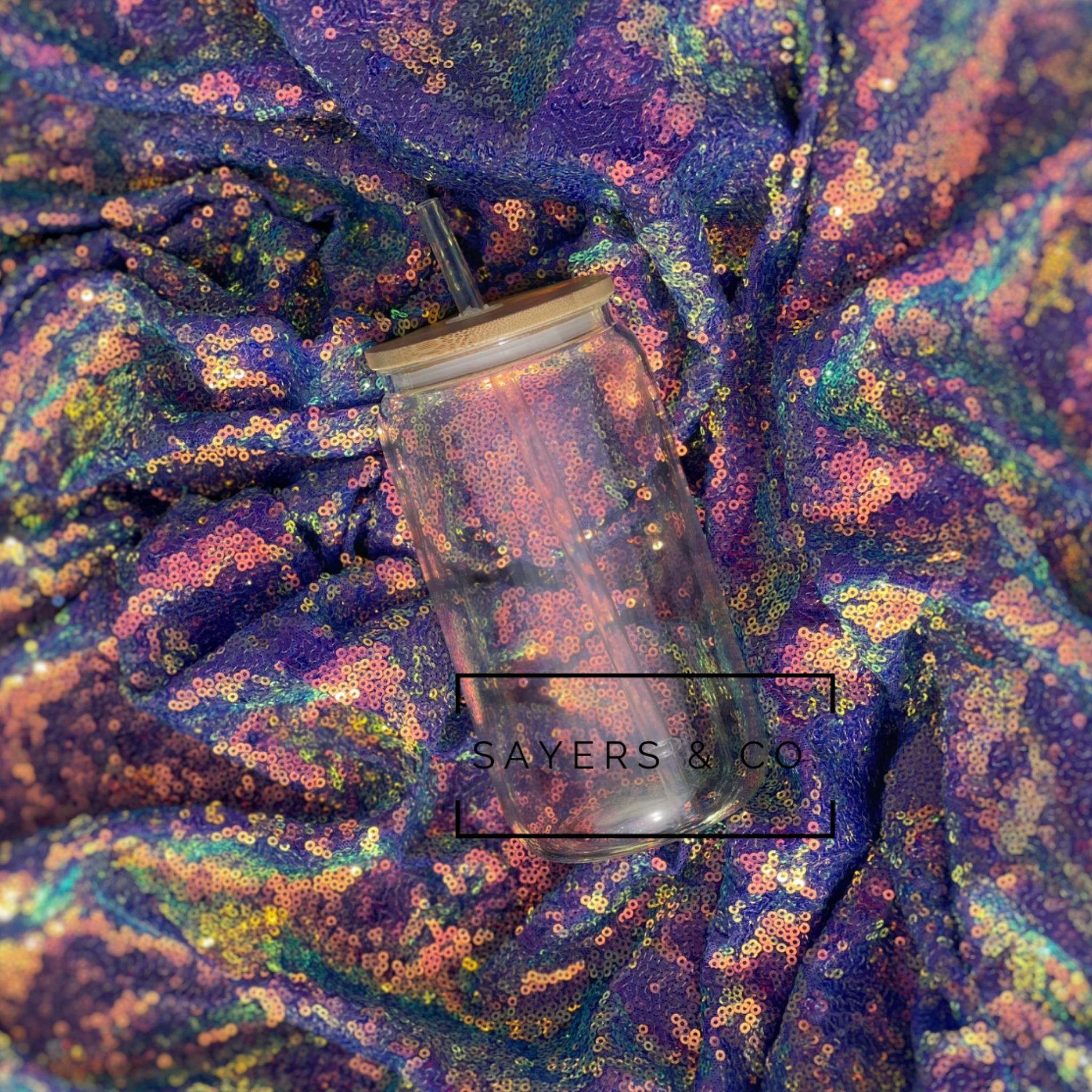 Sublimation Glass Libby tumblers in 16oz and 18oz sizes with reusable straws, displayed in individual white boxes.