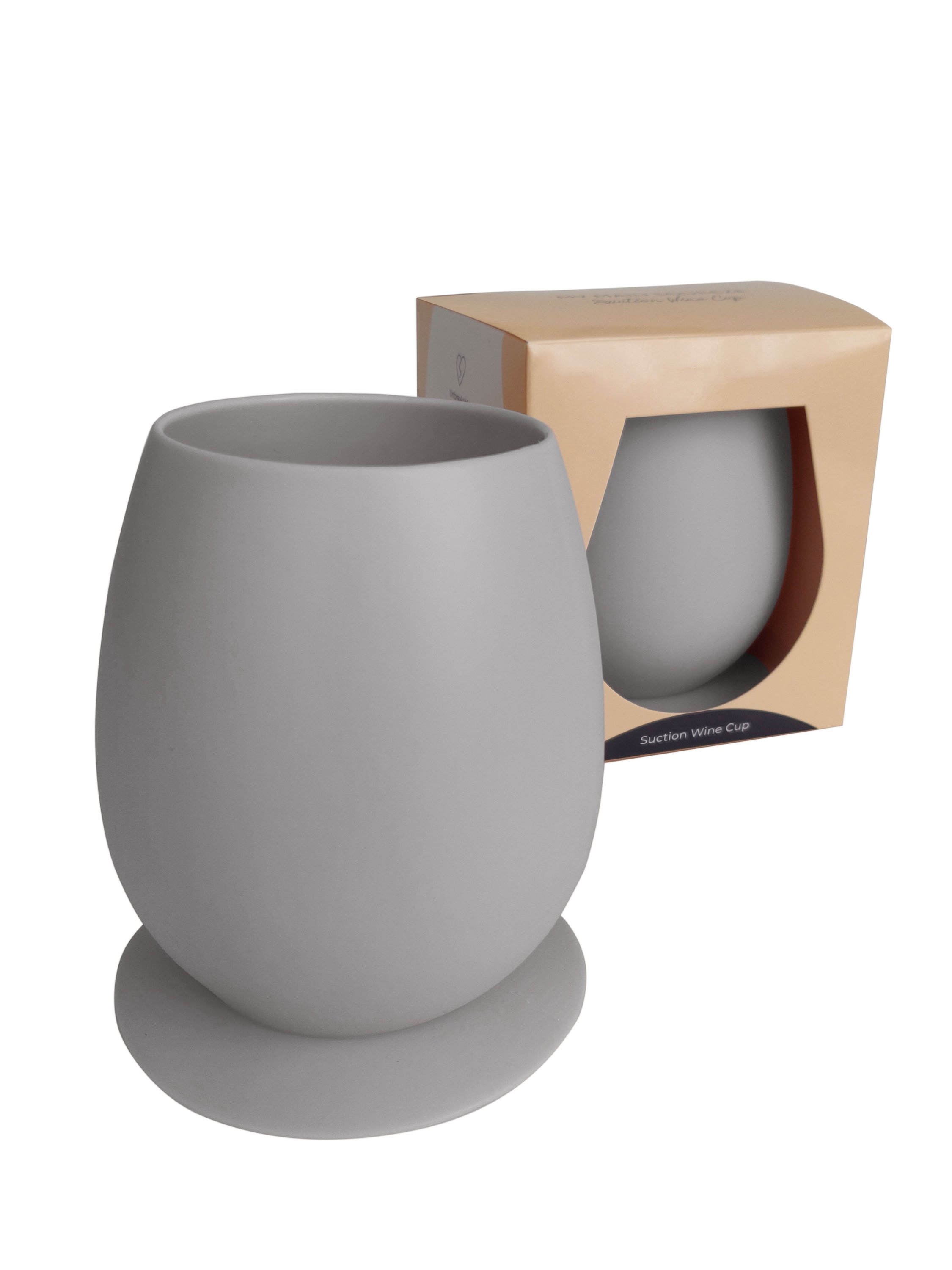 A Suction Wine Cup in gray and pink, showcasing its unbreakable design and suction feature, ideal for outdoor use.