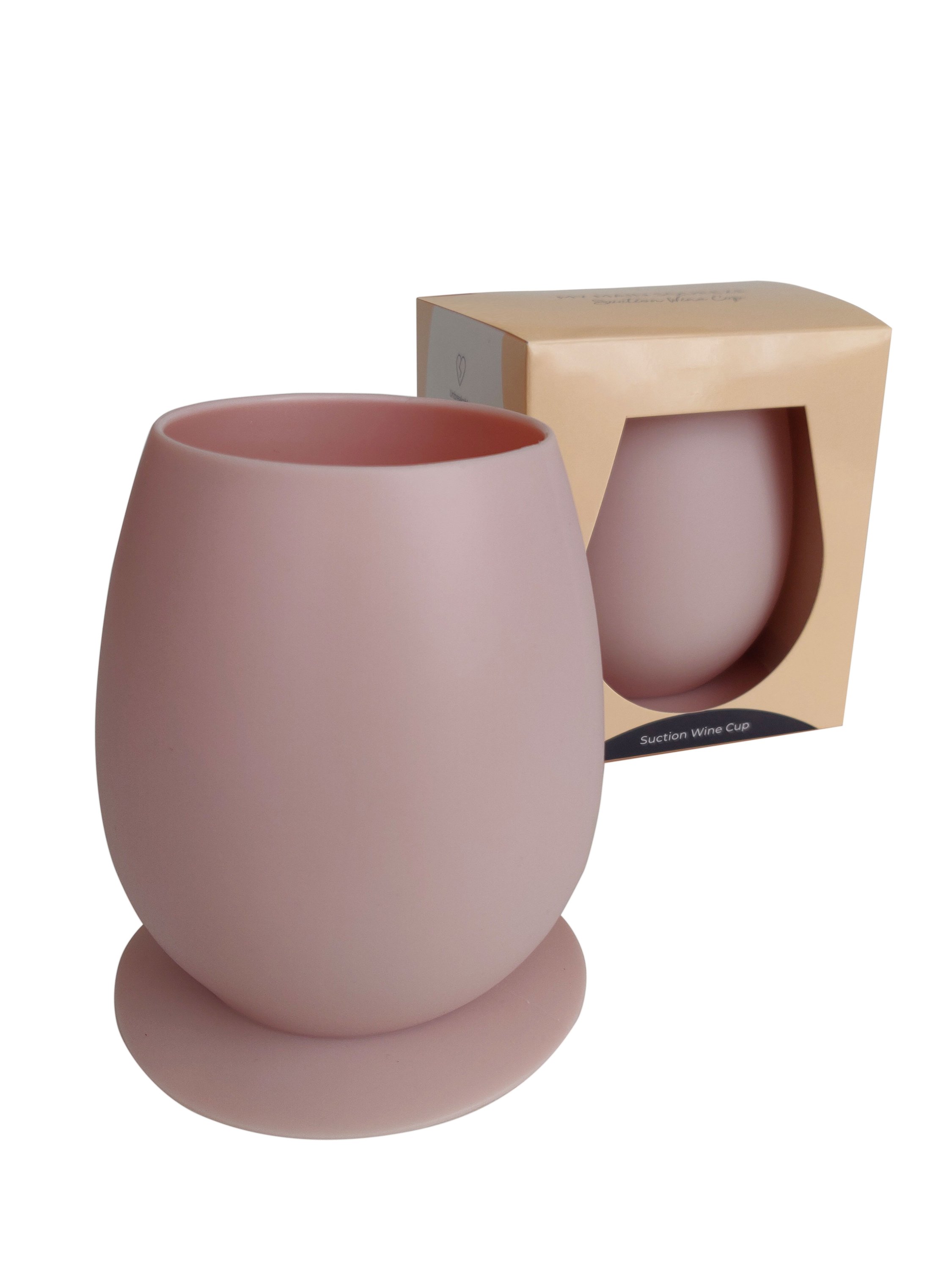 A Suction Wine Cup in gray and pink, showcasing its unbreakable design and suction feature, ideal for outdoor use.