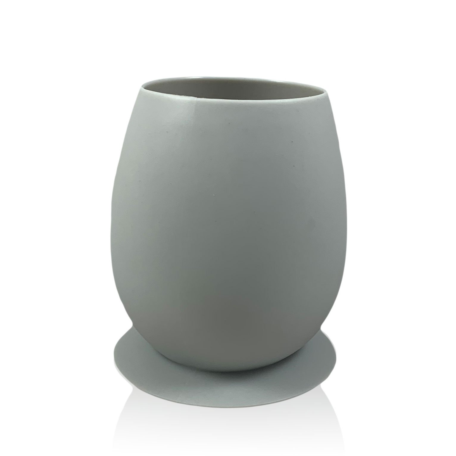 A Suction Wine Cup in gray and pink, showcasing its unbreakable design and suction feature, ideal for outdoor use.