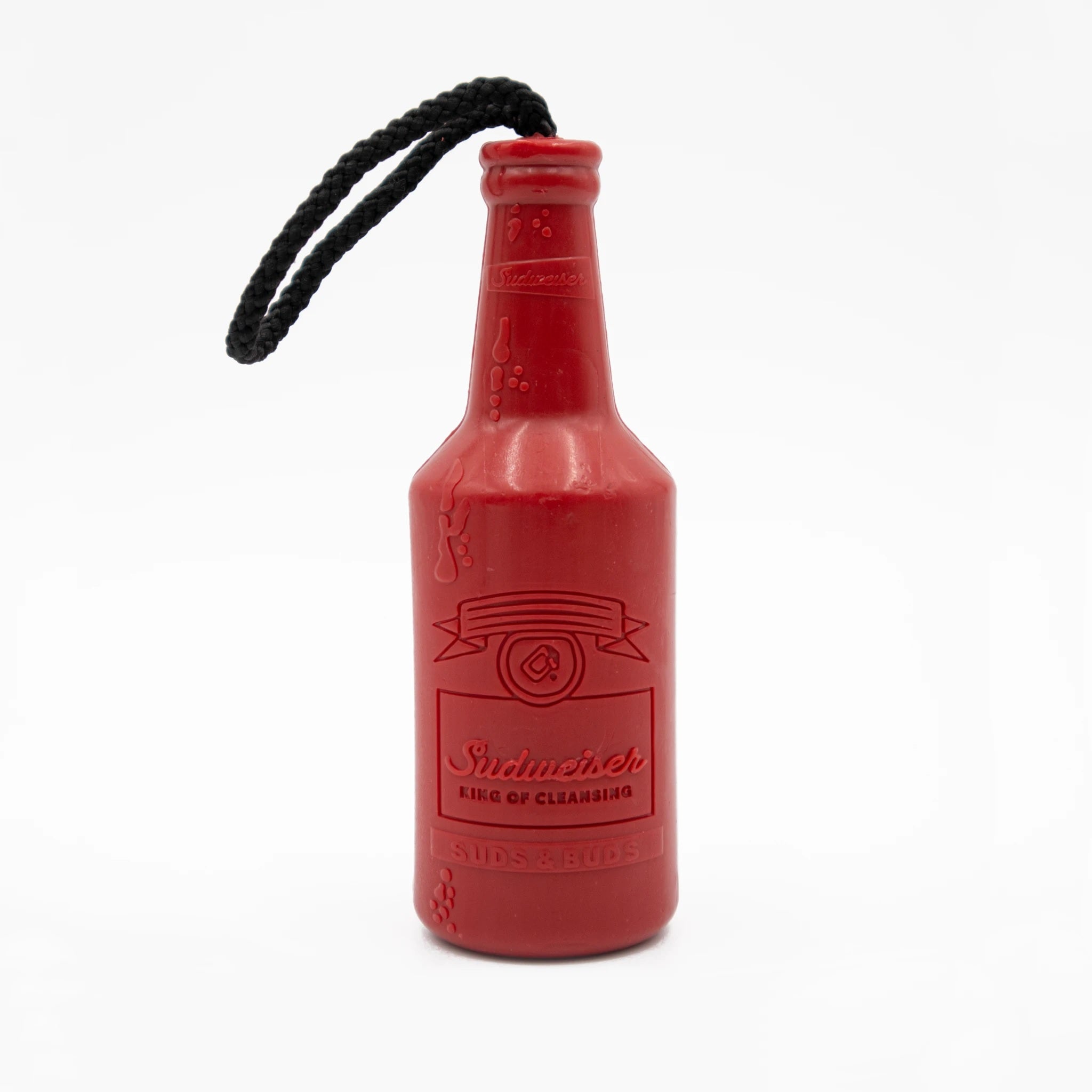 Sudweiser King Of Cleansing Soap On A Rope, featuring a beer-themed design with a convenient hanging rope.