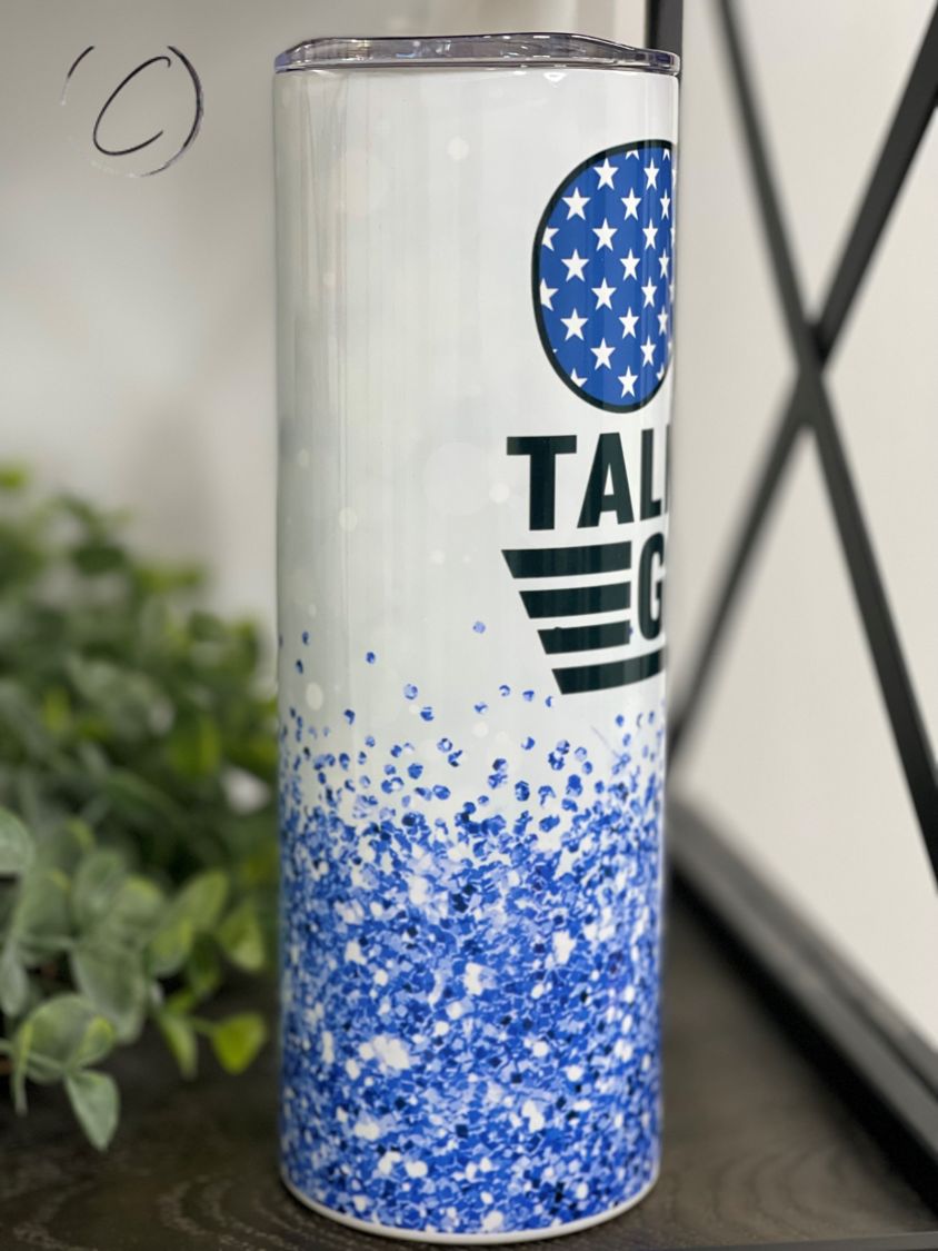 Talk To Me Goose 20oz Skinny Tumbler with a vibrant full wrap design and reusable straw.