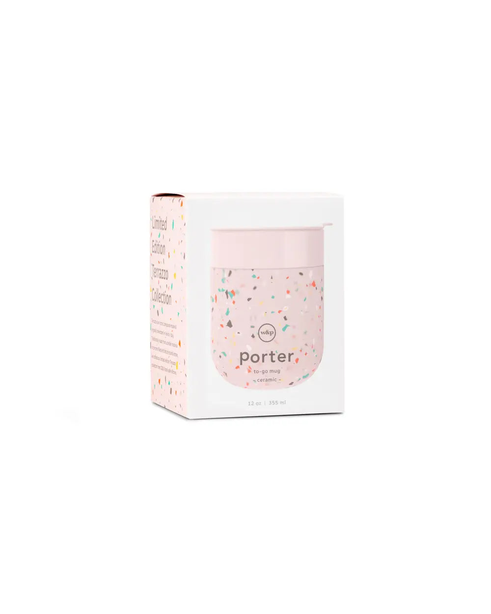 Terrazzo Porter 12 oz Mug in Blush, made from food-safe silicone, featuring a colorful terrazzo design.