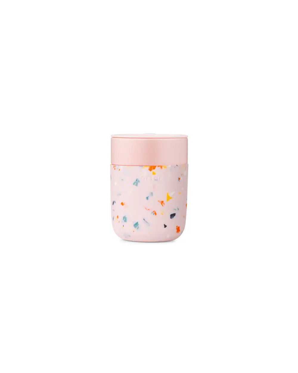Terrazzo Porter 12 oz Mug in Blush, made from food-safe silicone, featuring a colorful terrazzo design.