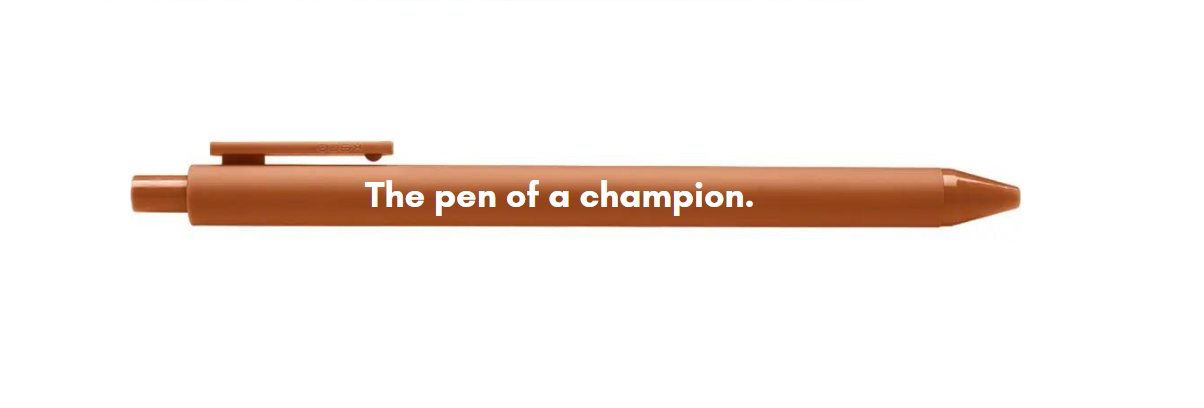 The Pen Of A Champion gel click pen in caramel color with a smooth matte barrel, ideal for gifting and stylish writing.