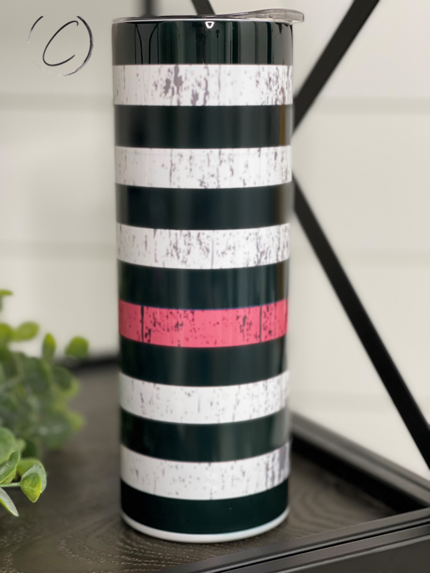Thin Red Line 20oz Skinny Tumbler with integrated design, reusable straw, and sleek finish.