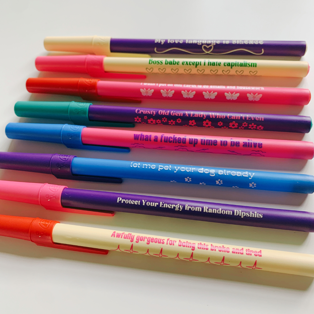 Token Motivational Pen in teal color with the phrase 'You Can Probably Do It' printed on it, showcasing its fine point and ballpoint design.