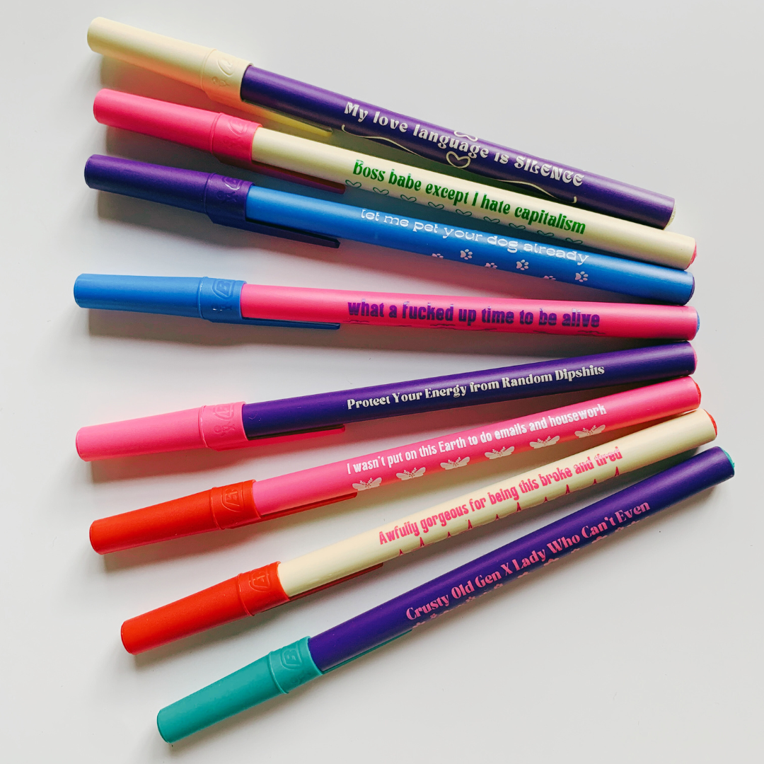 Token Motivational Pen in teal color with the phrase 'You Can Probably Do It' printed on it, showcasing its fine point and ballpoint design.