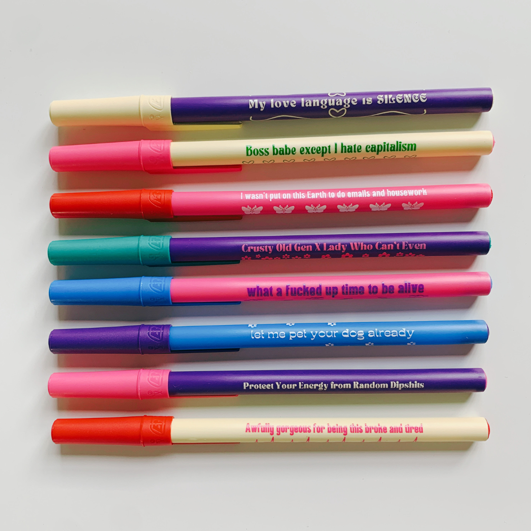 Token Motivational Pen in teal color with the phrase 'You Can Probably Do It' printed on it, showcasing its fine point and ballpoint design.