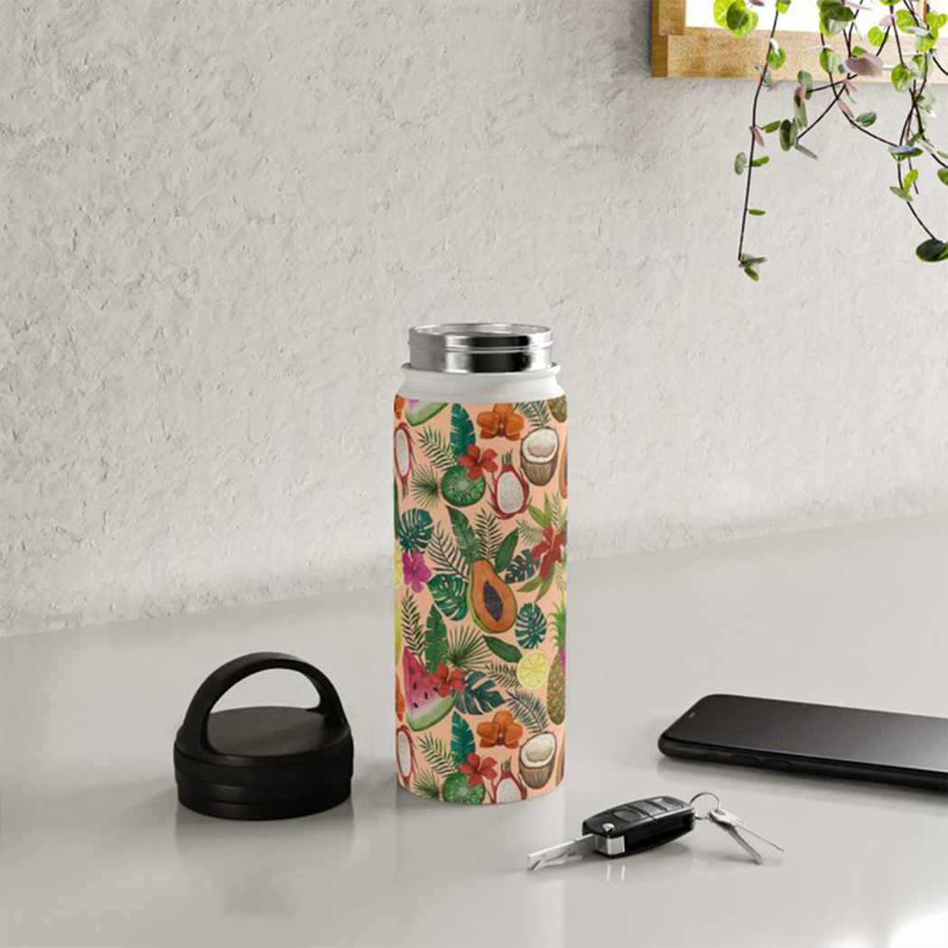 Main Tropical Fruit and Flowers Handle Lid Water Bottle image