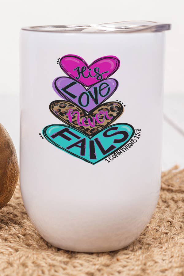 Valentine's Day Wine Cup featuring hearts design, stainless steel, with lid and straw.