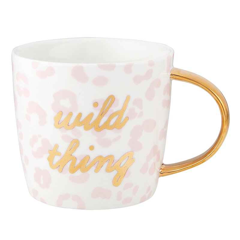 Wild Thing Coffee Mug featuring gold lettering and a curved gold handle, perfect for stylish coffee lovers.