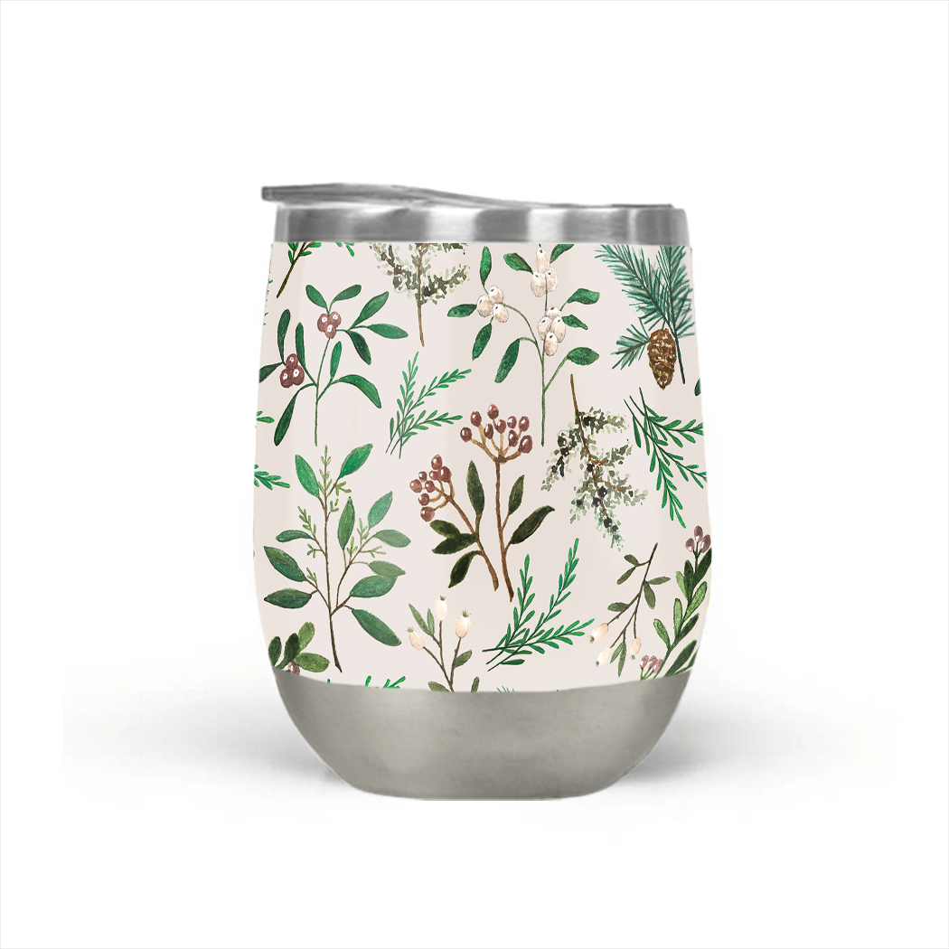 Winter Berry Stemless Wine Tumbler showcasing its vibrant design and stainless steel construction, perfect for outdoor use.