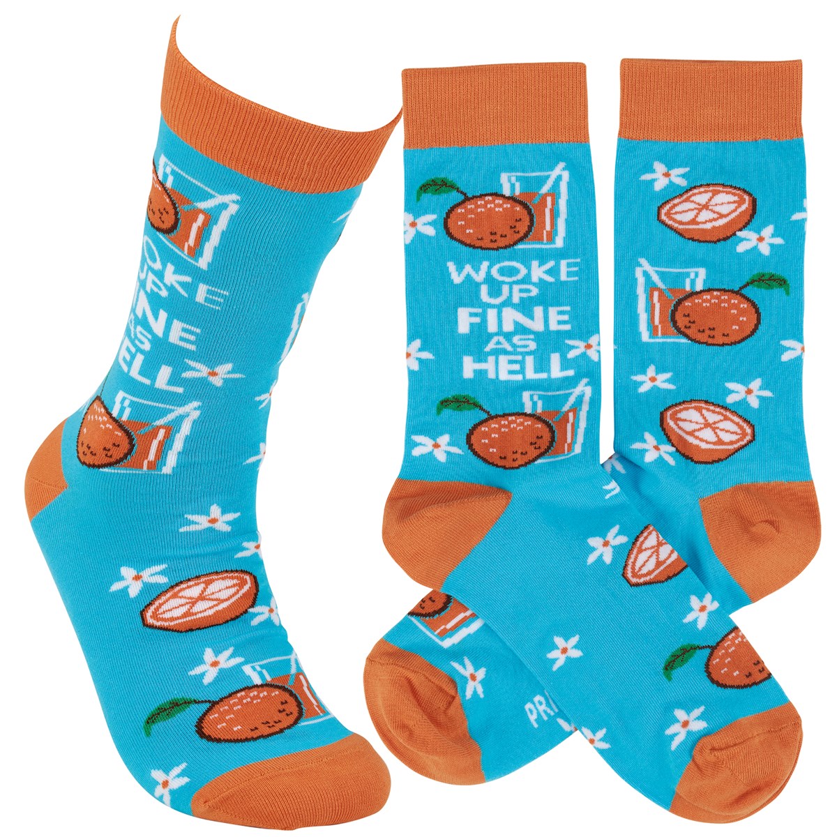 A pair of blue socks featuring a colorful cactus illustration and the phrase 'Better With Age', perfect for gifting.