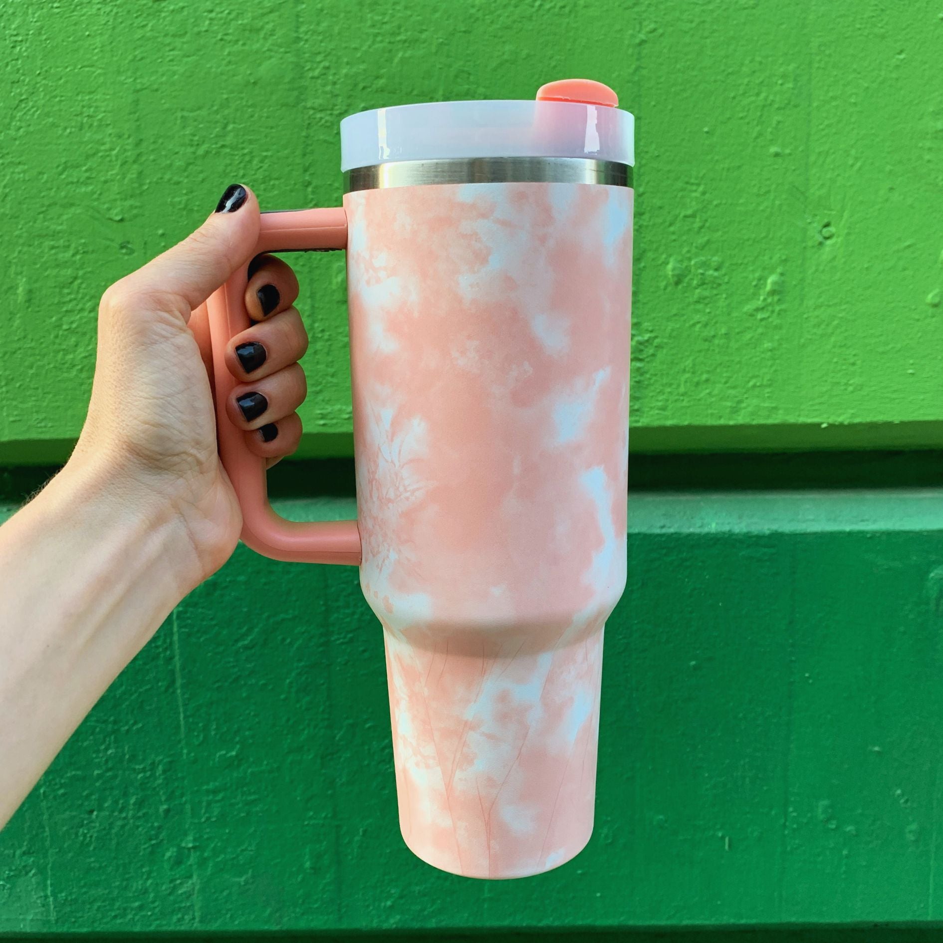 GetBullish Sticker Tumbler 40 oz in stainless steel with a whimsical design, perfect for hot and cold drinks.