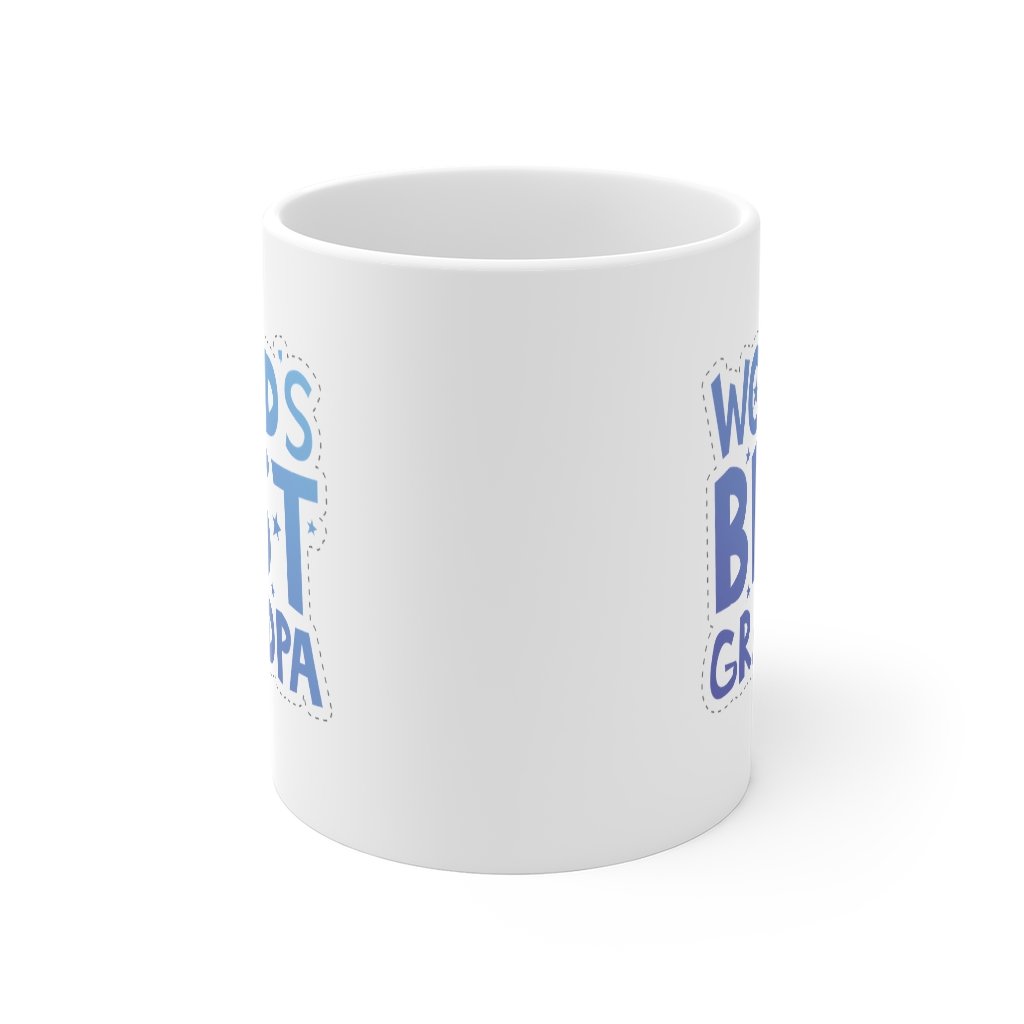 A white ceramic mug with the text 'World's Best Grandpa' printed on it, featuring a classic shape and C-handle.