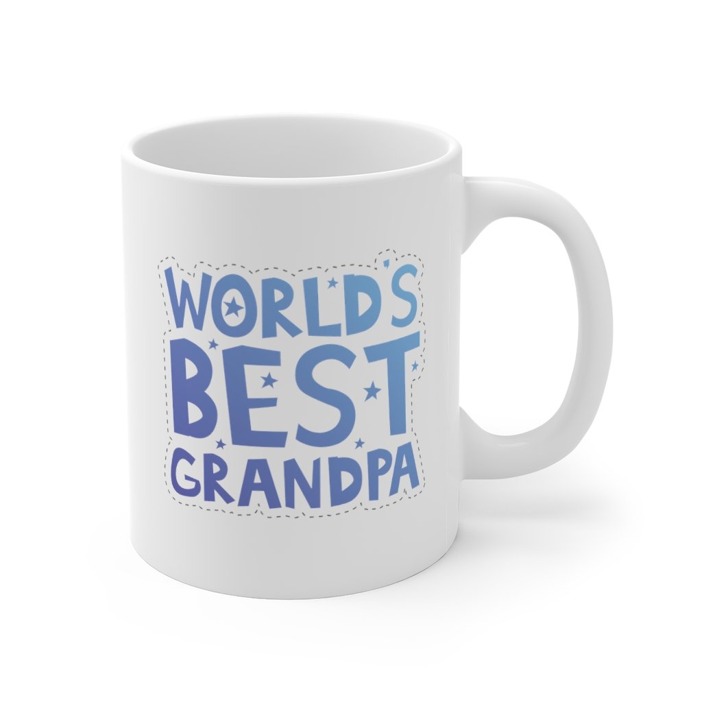 A white ceramic mug with the text 'World's Best Grandpa' printed on it, featuring a classic shape and C-handle.