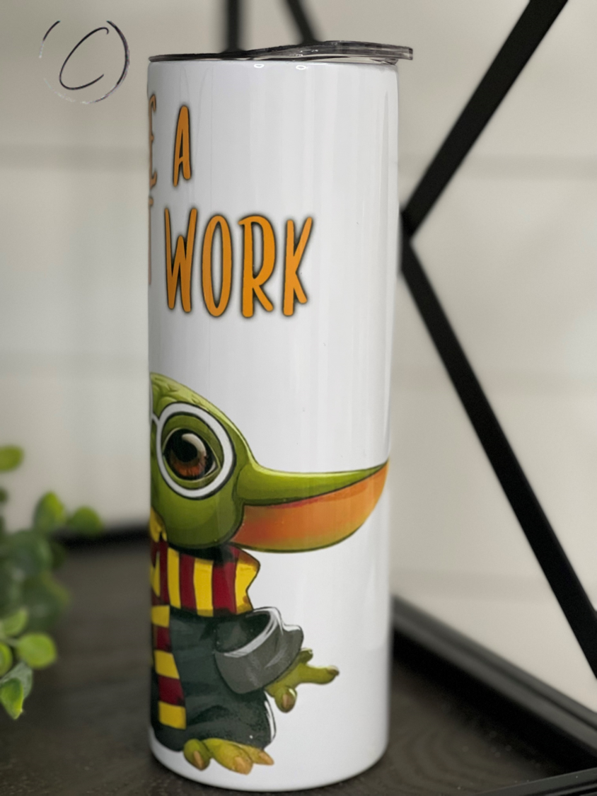 Yoda Work Week 20oz Skinny Tumbler featuring a vibrant design, reusable straw, and durable construction.