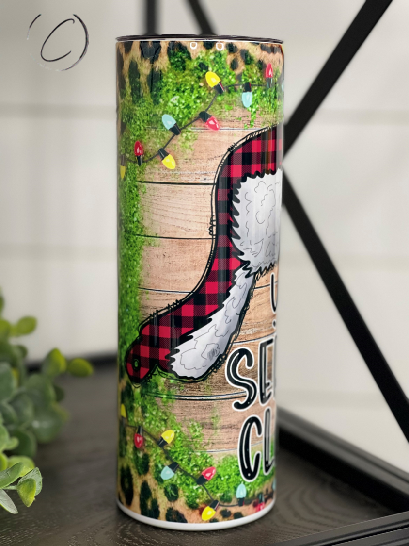 You Serious Clark 20oz Skinny Tumbler with a vibrant full wrap design and reusable straw, perfect for stylish hydration.