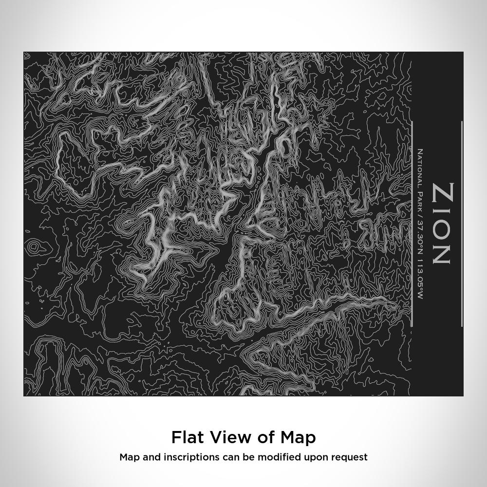 Custom engraved stainless steel bottle featuring a map of Zion National Park, Utah, with a bamboo top in matte black finish.