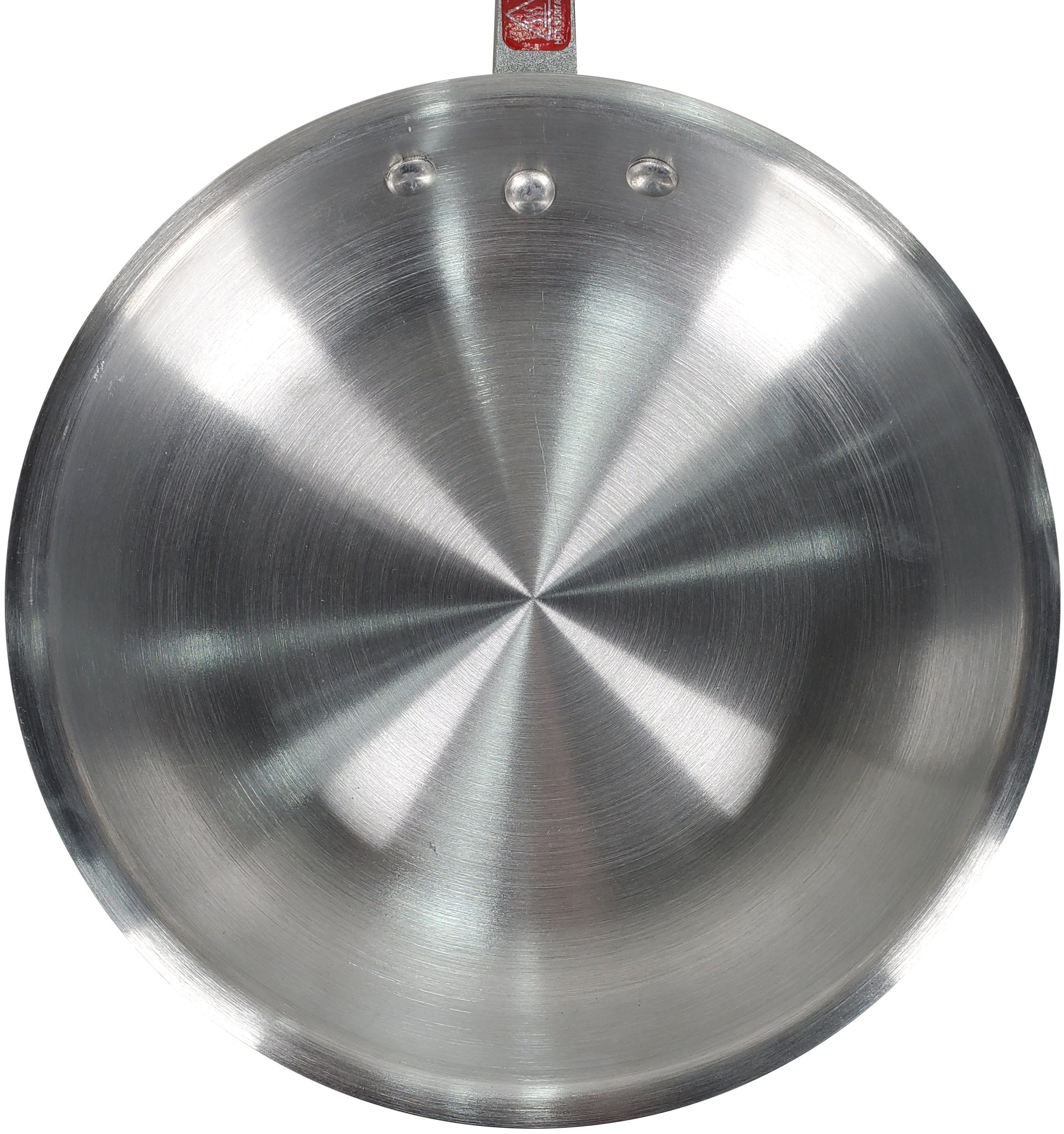 10-inch induction frying pan with a sleek metal finish, showcasing its durable surface and ergonomic handle.