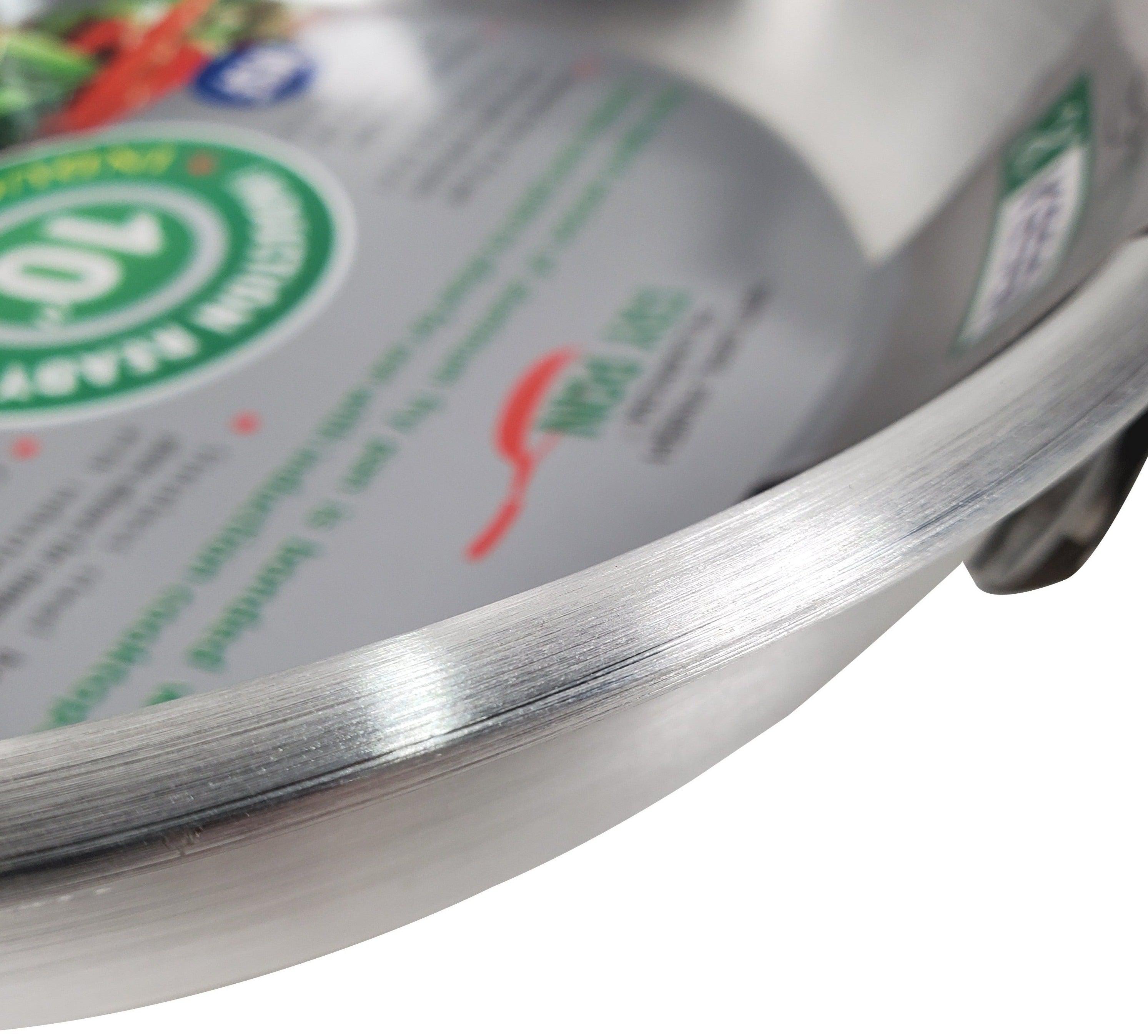 10-inch induction frying pan with a sleek metal finish, showcasing its durable surface and ergonomic handle.