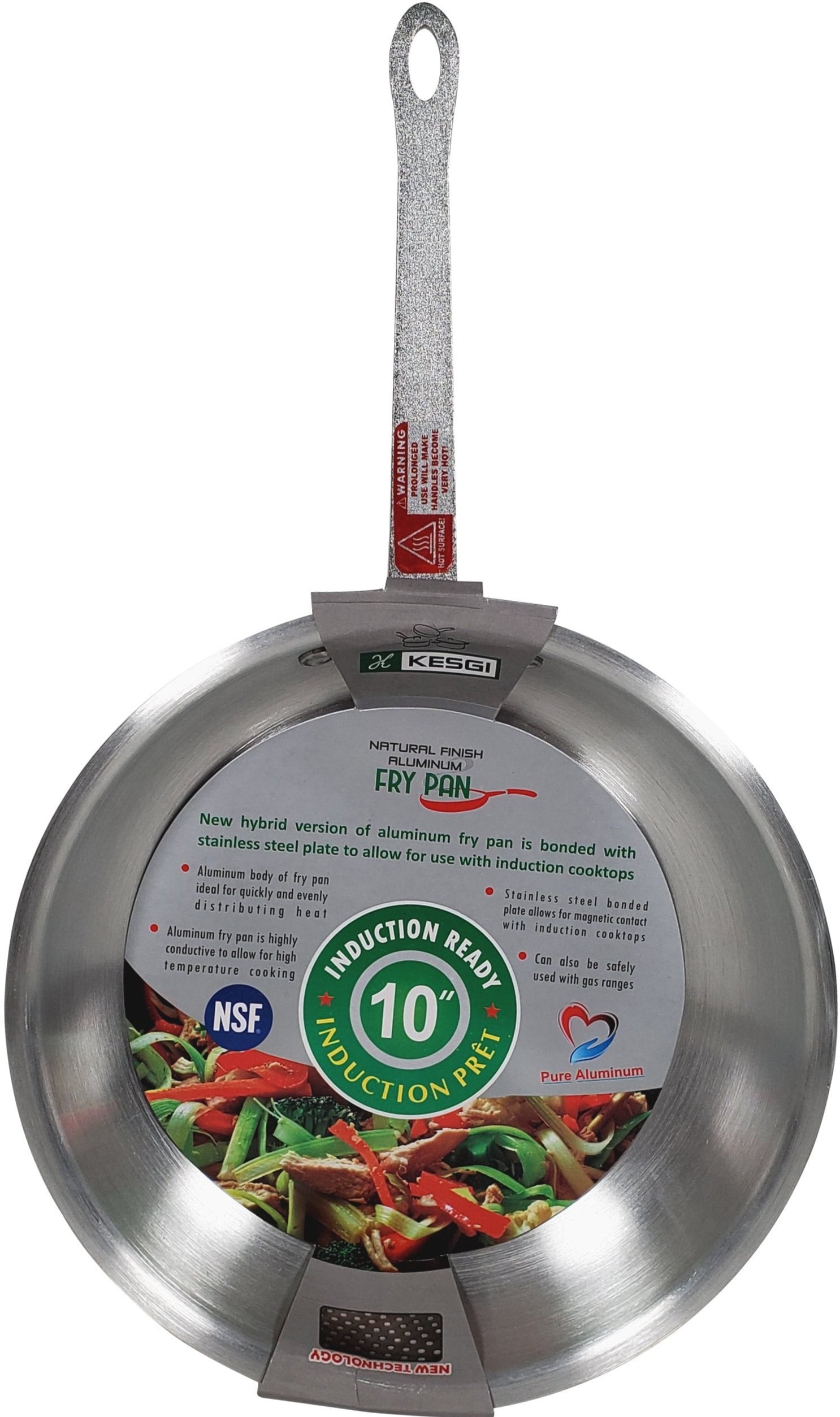 10-inch induction frying pan with a sleek metal finish, showcasing its durable surface and ergonomic handle.