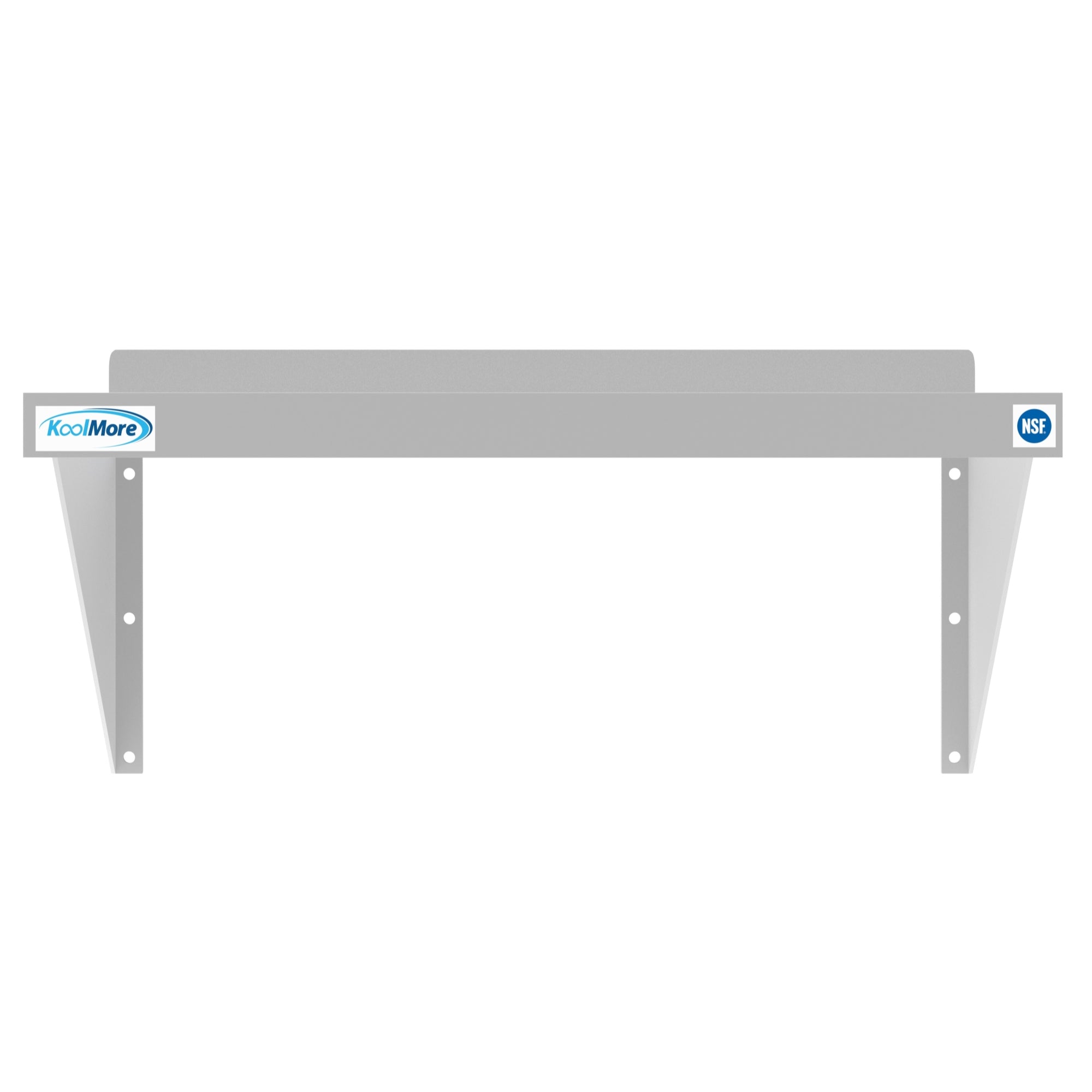 KoolMore 12" x 24" 18-Gauge Stainless-Steel Heavy Duty Wall Shelf with backsplash, showcasing its sturdy design and mounting brackets.
