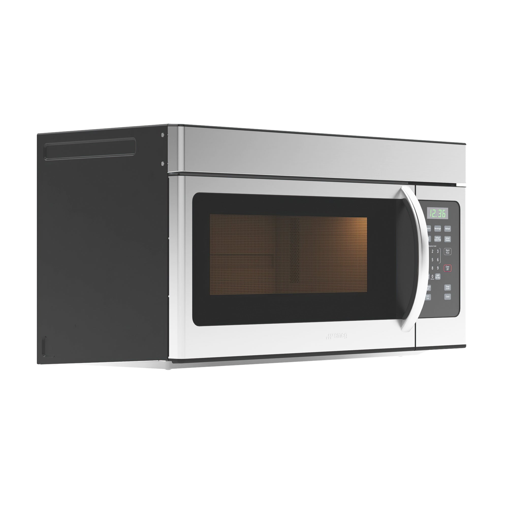 KoolMore 1.6 cu. ft. Over the Range Stainless Steel Microwave, featuring a sleek design and ergonomic pull-handle door.