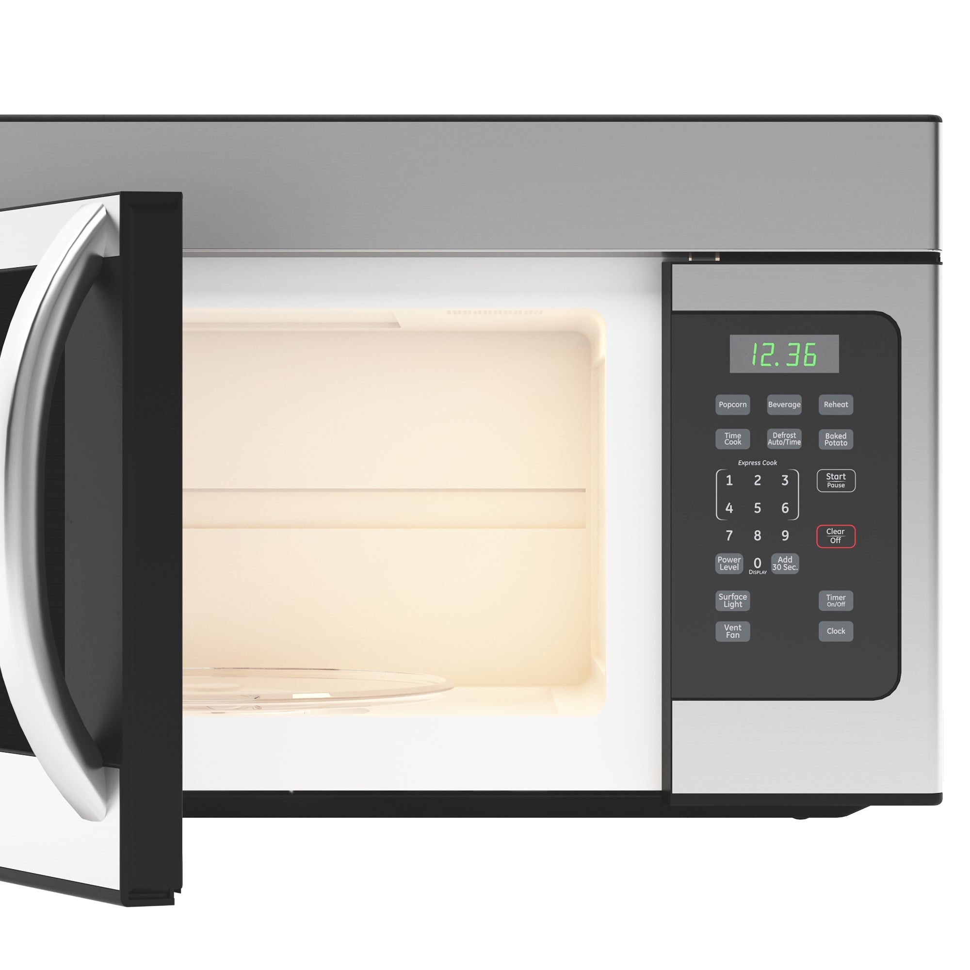 KoolMore 1.6 cu. ft. Over the Range Stainless Steel Microwave, featuring a sleek design and ergonomic pull-handle door.
