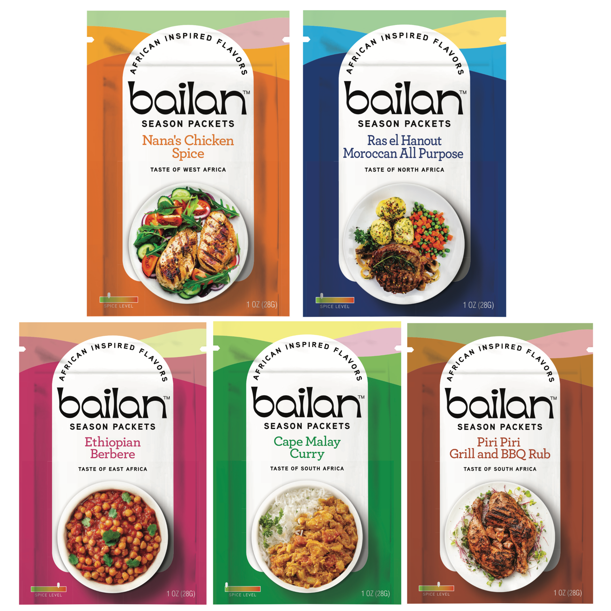 5 Pack Rich Flavors of Africa Variety Pack featuring five spice blends in colorful packaging, perfect for enhancing meals.