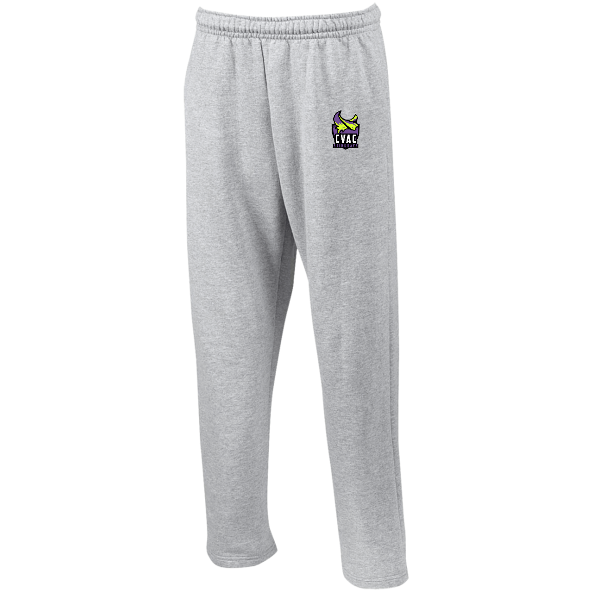 A pair of 974MP Open Bottom Sweatpants with Pockets, showcasing the elastic waistband, side-entry pockets, and soft fleece material.