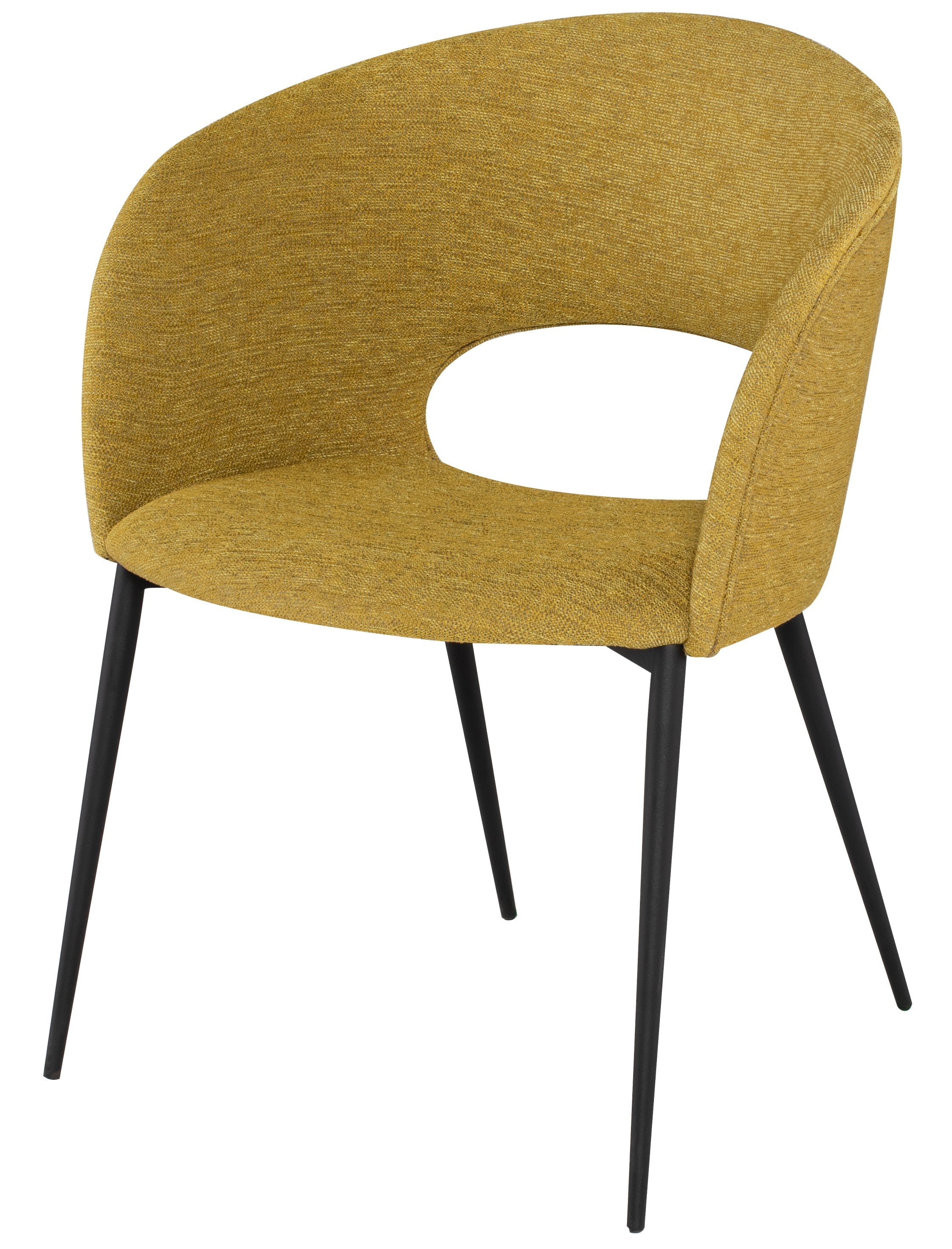 Alotti Dining Chair in Palm Springs boucle fabric with matte black steel legs, showcasing a modern retro design.