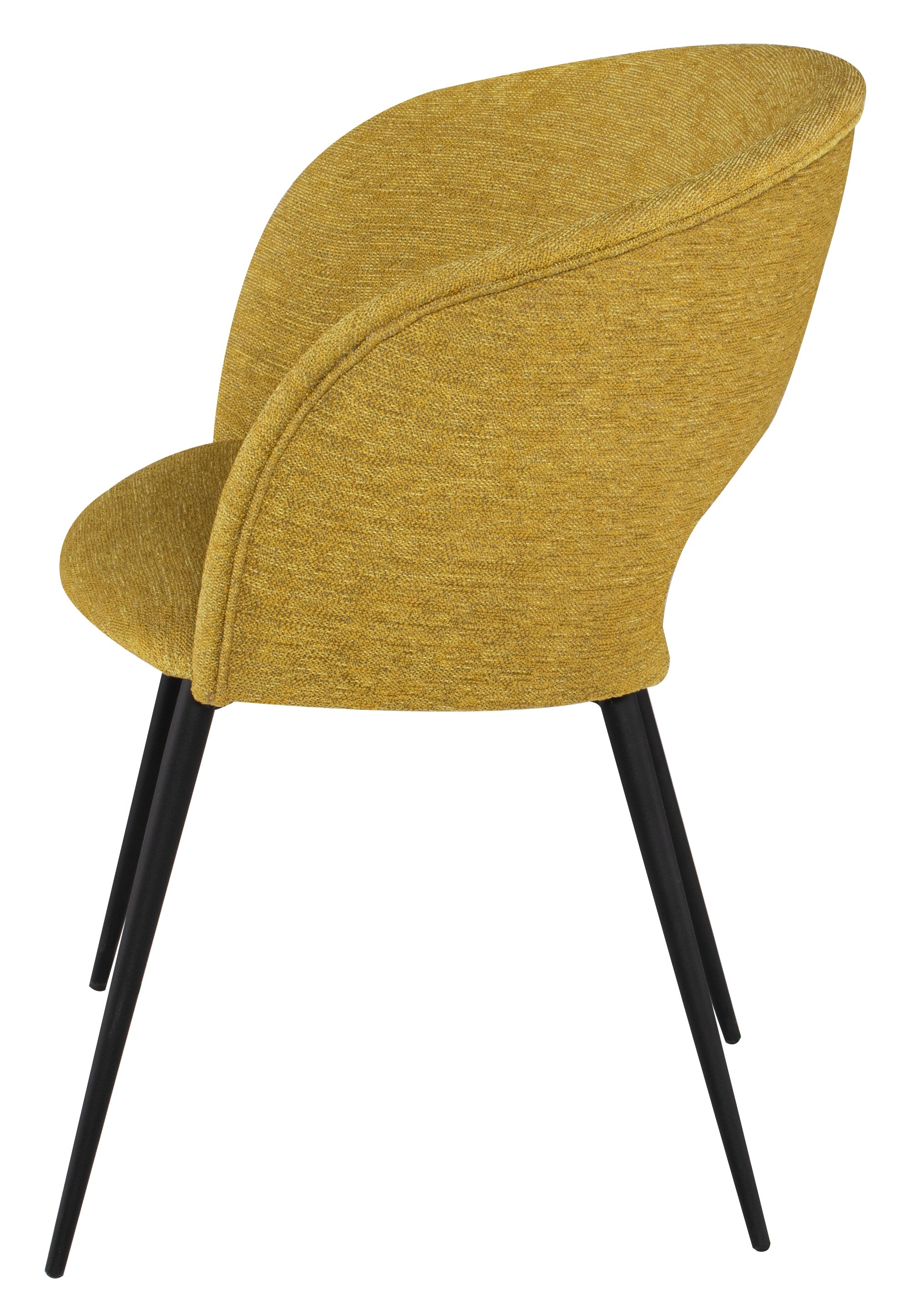 Alotti Dining Chair in Palm Springs boucle fabric with matte black steel legs, showcasing a modern retro design.