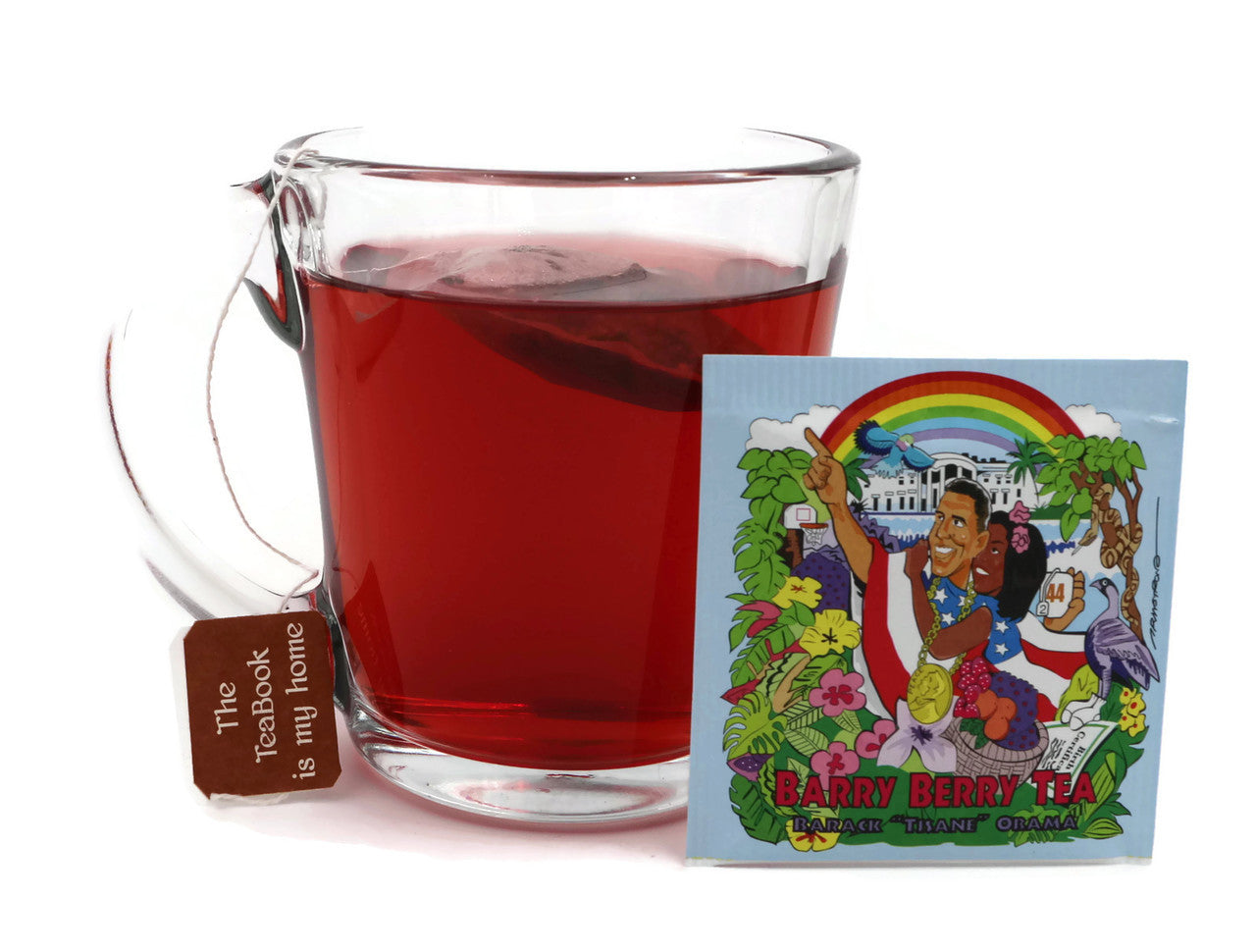 Barry Berry Tea packaging featuring Barack Obama artwork, showcasing vibrant colors and eco-friendly design.