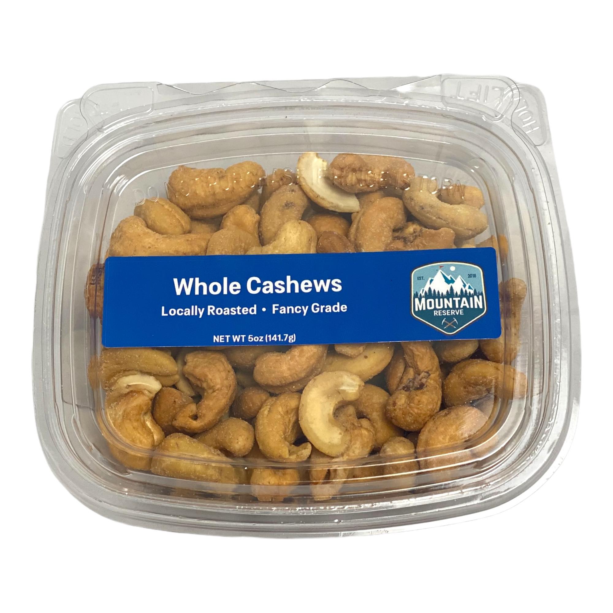 A 5oz container of Cashews & Sea Salt, showcasing roasted cashews with a sprinkle of sea salt, perfect for snacking.
